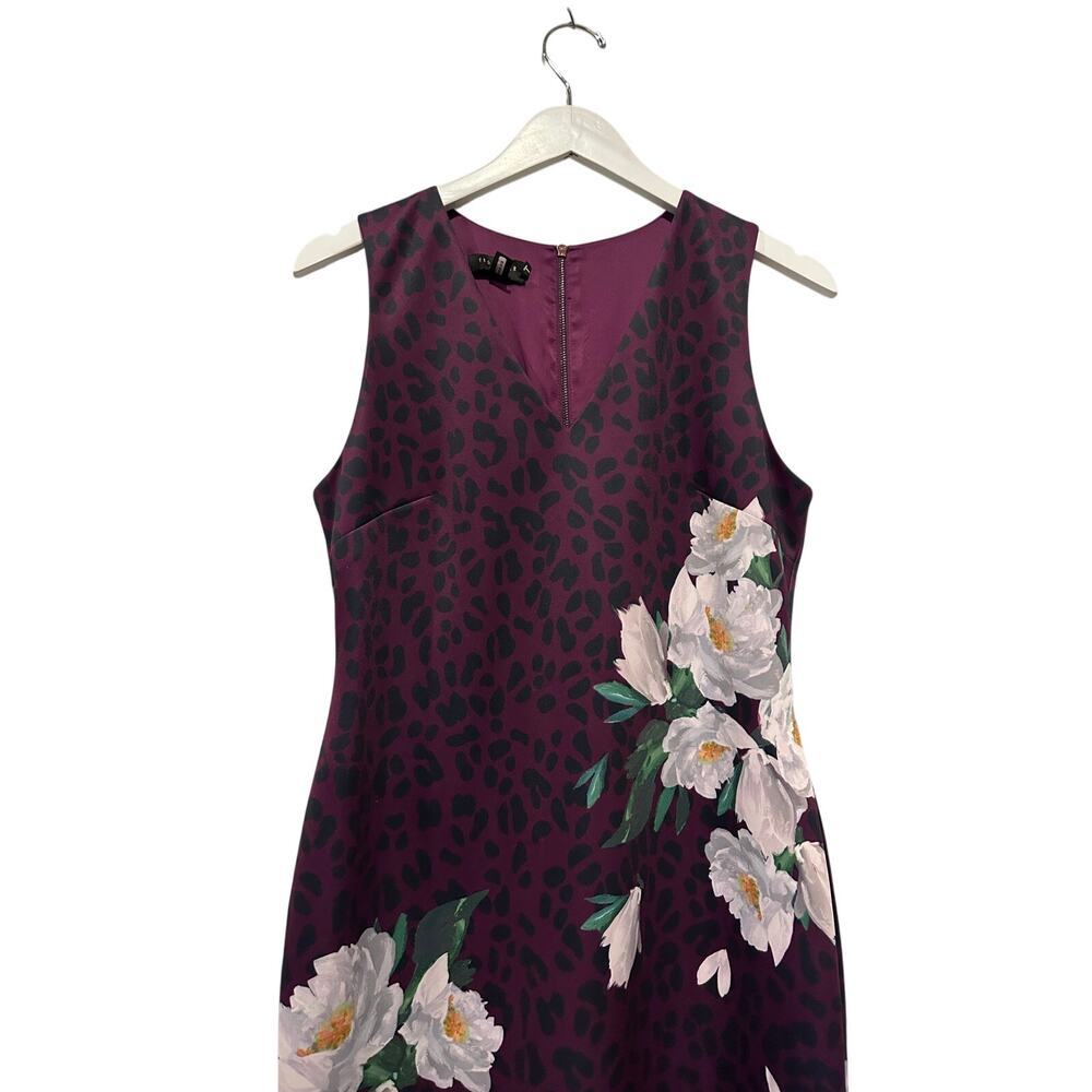 Ted Baker Purple Work V Neck Floral Size 3 8 US Knee Length Animal Office Dress - Picture 3 of 15